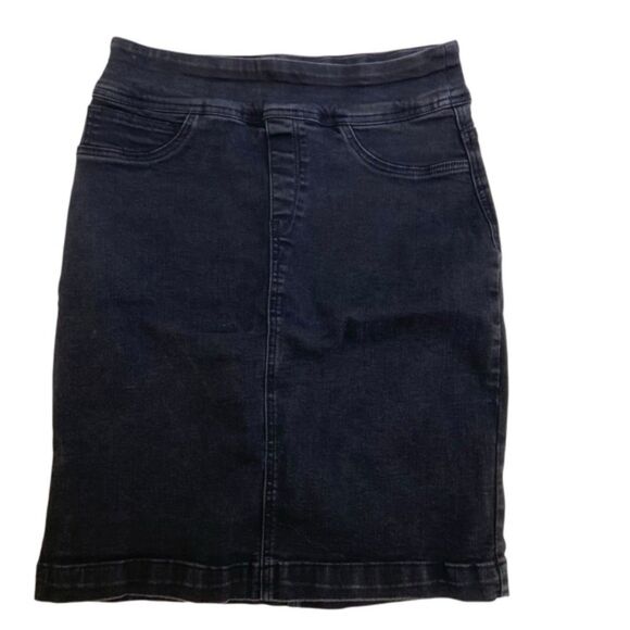The Main Street Exchange Sara Stretch Denim Knee Length Skirt Size 6 15.5X22 - Picture 1 of 8